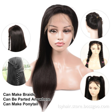 Lsy Wholesale Factory Price Peruvian Human Hair Wigs For Females Long Straight Lace  Full Wig Natural High Ponytail Customized